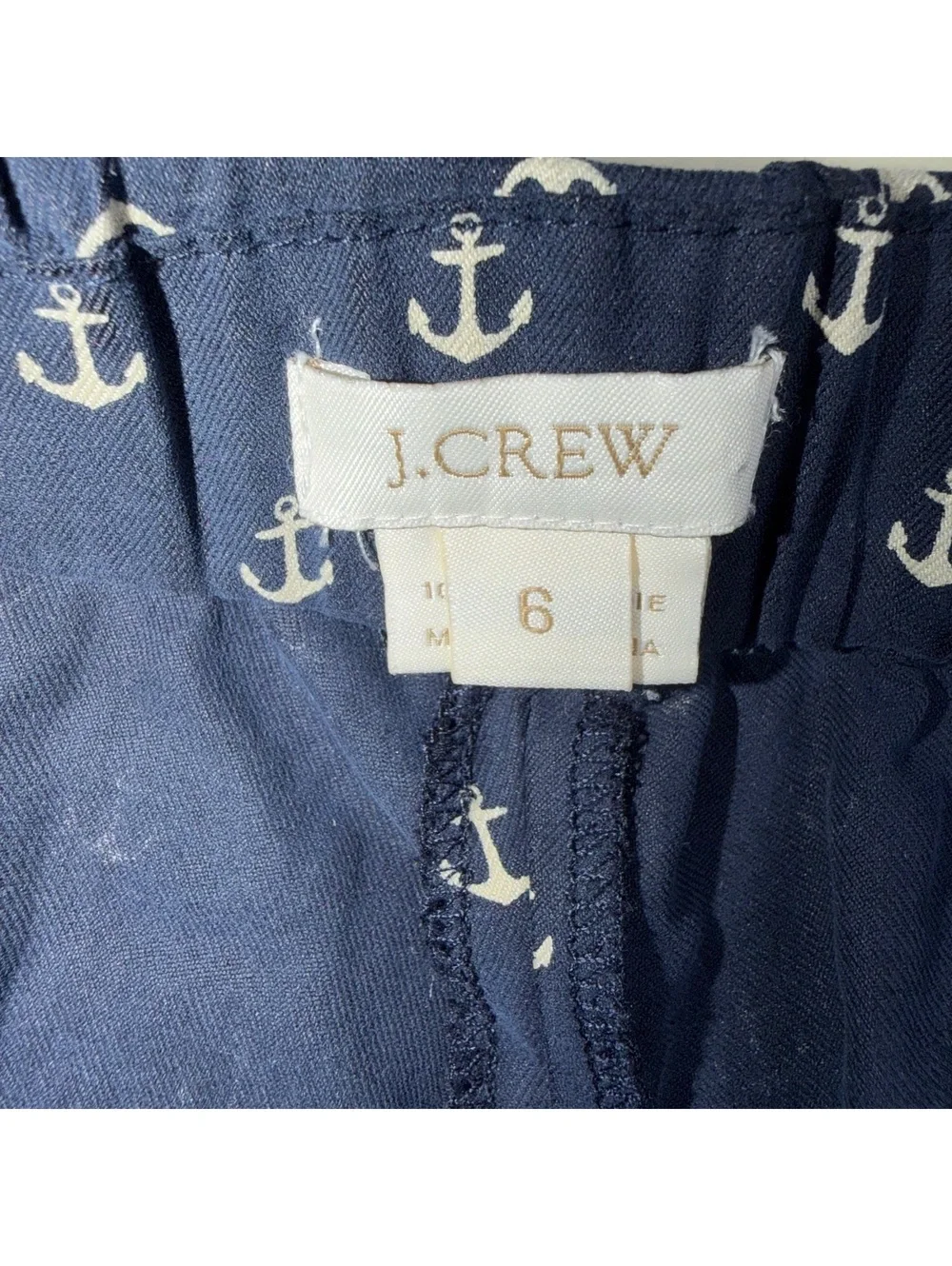 J.Crew Women’s Navy Anchor Print Wide Leg Tie Waist Pants Size 6